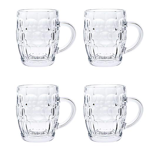 Classic Beer Pint Style Mugs Glass Pot Old Pub Bar Style Tankard Handle Stein Dimple (4)