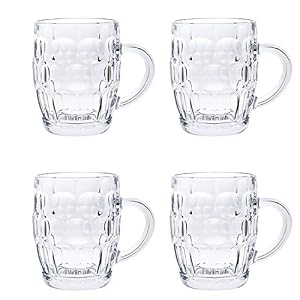 Classic Beer Pint Style Mugs Glass Pot Old Pub Bar Style Tankard Handle Stein Dimple (4)