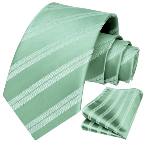 Image of HISDERN Mens Tie Striped Ties and Handkerchief Set Business Formal Woven Pocket Square Wedding College Stripe Necktie
