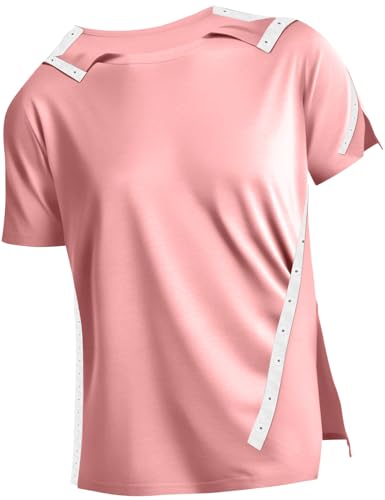 Post Shoulder Surgery Shirts Recovery Tear Away Short Sleeve Full Open Side Snap Dialysis Chemo Clothing Men & Women