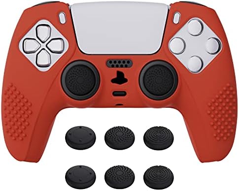 eXtremeRate PlayVital Cherry Blossoms Pink 3D Studded Edition Anti-slip Silicone Cover Skin for ps5 Controller, Soft Rubber Case for ps5 Wireless Controller with 6 White Thumb Grip Caps
