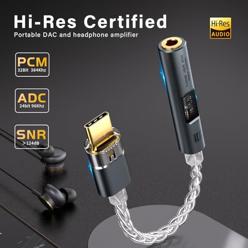 Image of USB C DAC Dongle with Dual Chip CX31993 MAX97220, USB-C to 3.5mm Audio Adapter with in Ear Monitor Amplifier, Type C to Amp Headphones Aux with USB-A Adapter for iPhone 16 Android Mac Windows iPad
