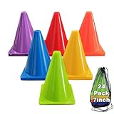 powerfeng Soccer Cones for Sports Training: Soccer Cones Training Agility Field Marker for Skating Basketball Football Practice Indoor Outdoor 7 Inch 24 Pack Activity Obstacle Course 6 Colors
