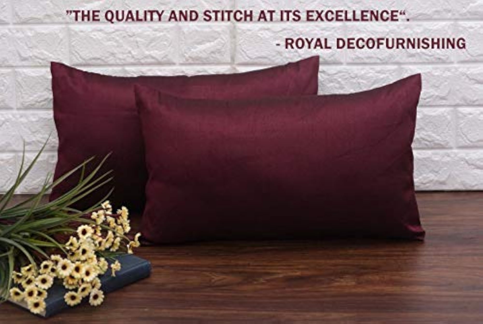 Set of 2 Plain Solid Long Rectangular Wine Cushion Covers