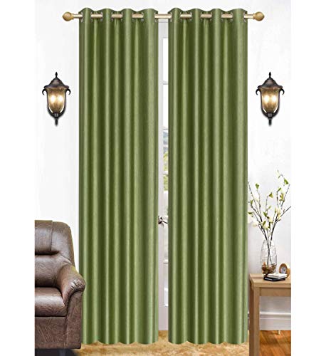 Image of Polyester Eyelet Door Curtain, Solid Plain Light Filtering Curtain for Bedroom, Living Room & Home Office, 7 Feet (84 x 48 Inch), Green, Pack of 4
