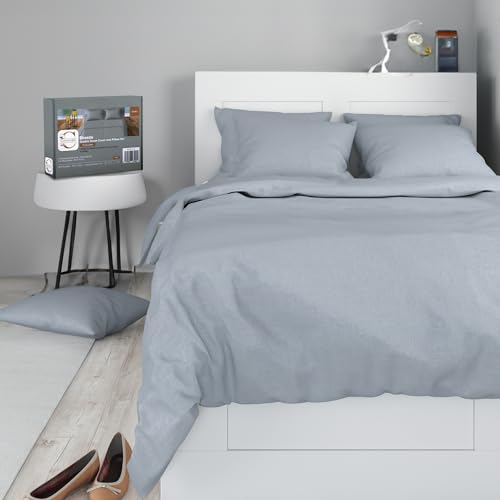 Cottonople Duvet Double Cover Set - Breathable, Easy to Iron, Grey, Matt look Polycotton Double Duvet Covers Set- Button Enclosure 200x200 Quilt Cover Double Bedding Set with 2 Pillow Cases