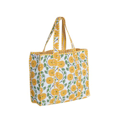 Image of Cotton Tiger Block Print Tote Bag, Indian Handmade Shopping Shoulder Bag, Unisex Market Daily Use