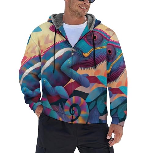 Sweat à capuche polaire style urbain veste zippée motif caméléon