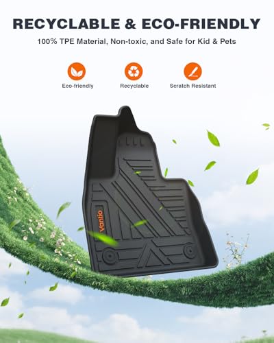 Image of Custom Fit Floor Mats for 2020-2026 Ford Explorer 6-Seat Models with 2nd Row Captain's Chairs, All Weather TPE Floor Liners with Cargo Liner & Seat Back Protectors