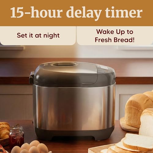 Image of Elite Gourmet EBM8103SS Bread Maker, 3 Sizes, 19 Functions, Stainless Steel | Programmable 2 Lb Automatically Bakes Gluten-Free, White, Wheat, Rye, French and More Loaf Types at Home