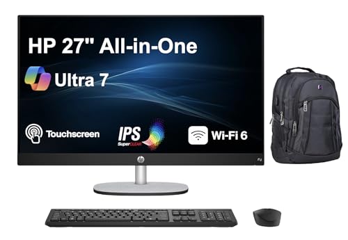 Image of HP 27 AI PC All-in-One 27 inch Touchscreen IPS FHD Display (Intel Ultra 7-255U, 64GB DDR5, 2TB PCIe SSD, Intel Graphics, WiFi 6, Webcam, Bluetooth 5.4, Win 11 Pro) w /Premium Backpack