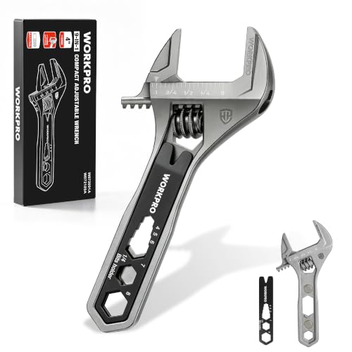 WORKPRO 4" Adjustable Wrench Wide Jaw Opening, 5-in-1 Mini Wrench Multitool