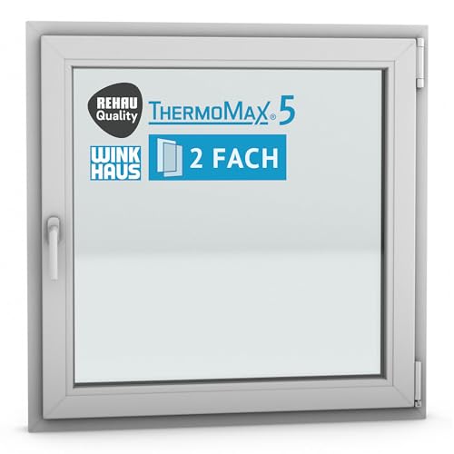 ThermoMax 5 Classic Kunststoff-Fenster, Uw-Wert 1,3, BxH: 100x100cm / 1000x1000mm, DIN rechts (Griff links), mit 2-fach Wärme-Isolier-Verglasung, Winkhaus Sicherheitssystem & Rehau Profil