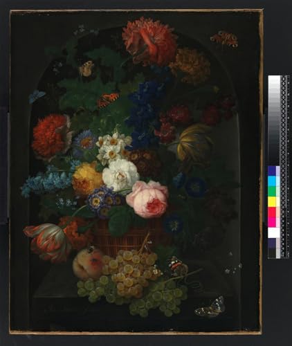 Toile un panier de fleurs avec des fruits Drechsler reproduction d'art portrait de prestige