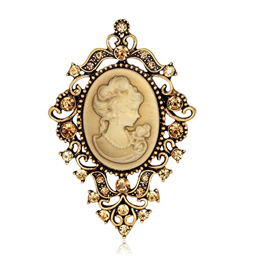 Image of lureme Vintage Elegant Victorian Lady Beauty Cameo with Crystal Brooch Pin (br000017)