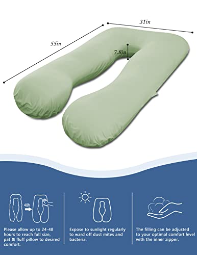 Angqi Pregnancy Pillow, U Shaped Pregnancy Body Pillow, Pregnancy Pillows For Sleeping With Cooling Cotton Zipper Removable Cover (Pale Green) #TOP5