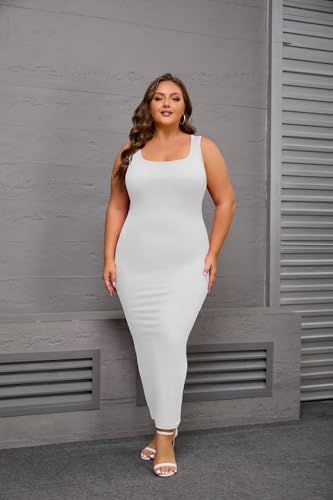 Image of YeGine Women Plus Size Sleeveless Bodycon Maxi Dresses Sexy Slim Tank Dresses
