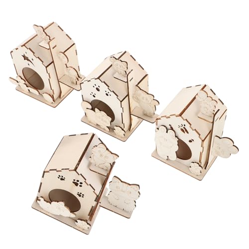 CHICAMPERA 4 Stück Teiliges DIY Vogelhaus Bausatz für Holz Unbemalt Kreatives Bastelset für Garten und Spielplatz Fördert Kreativität und Hand Augen Koordination