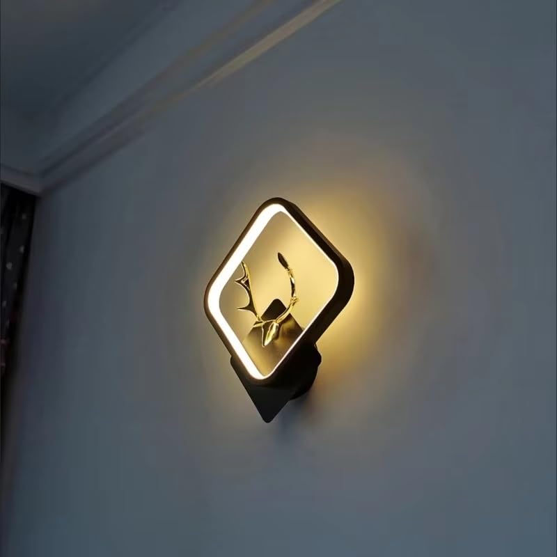 Image of Square LED Wall Light with Golden Deer Horn, Multi-Color LED, Decorative Wall Lamp for Bedroom, Hallway, Living Room, Pack of 1