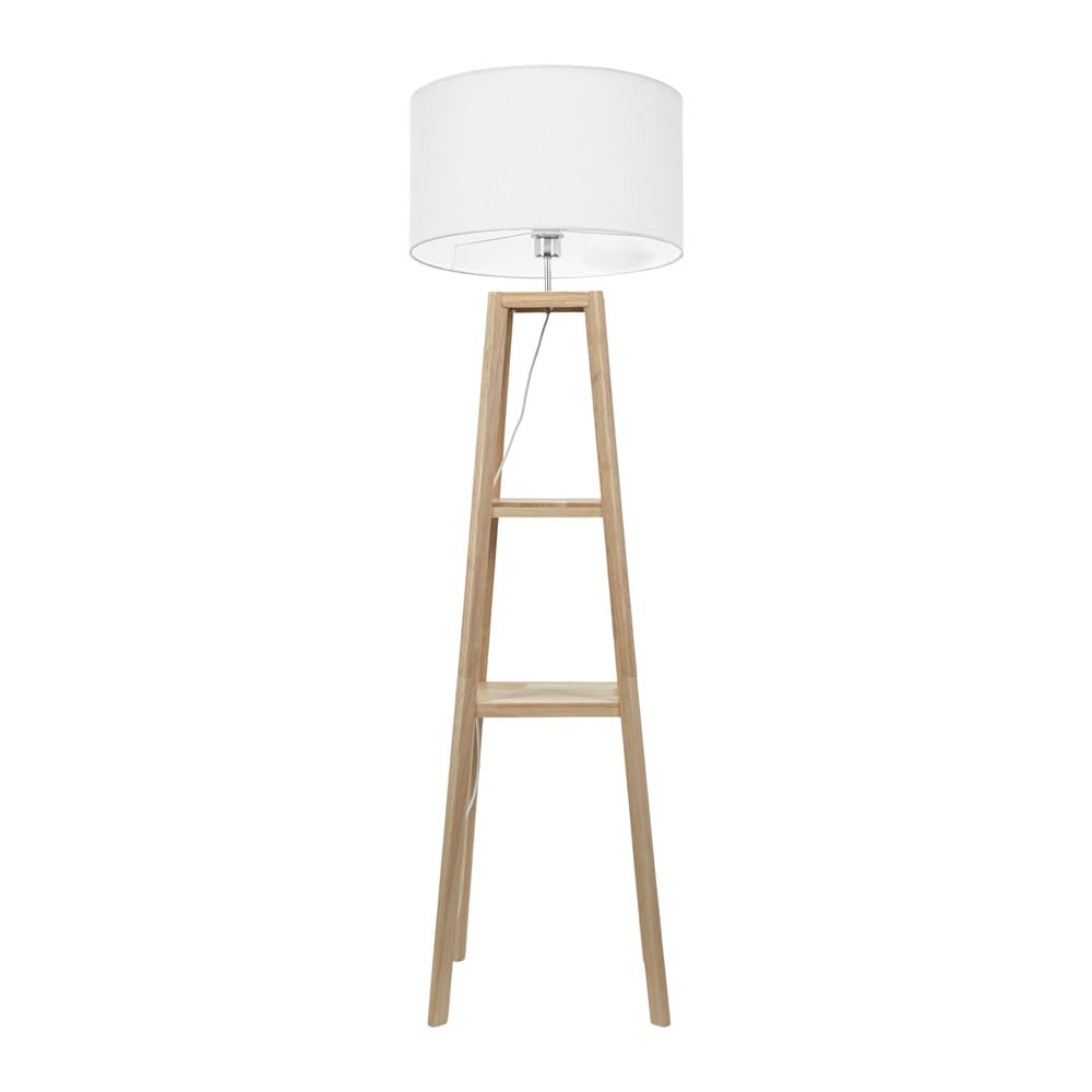 Valuelights Unisex White Wakefield Quad Base Two Shelf Wooden Floor Lamp With Fabric Shade And Led Bulb In