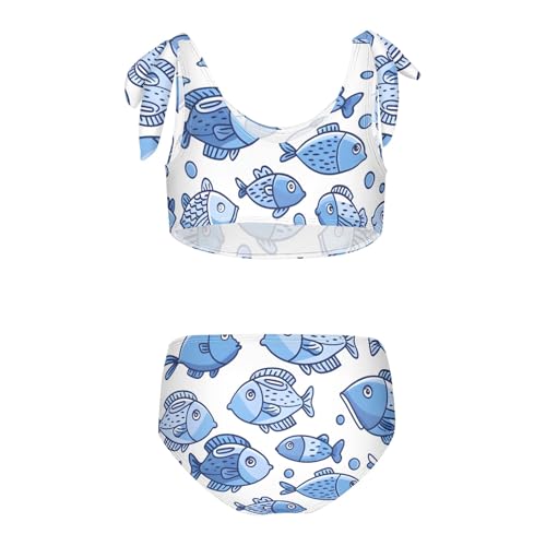 Girls' Bikini Set, with Cute Doodle Fishes Kids Swimsuit 2 Pcs Beach Bathing Suit2