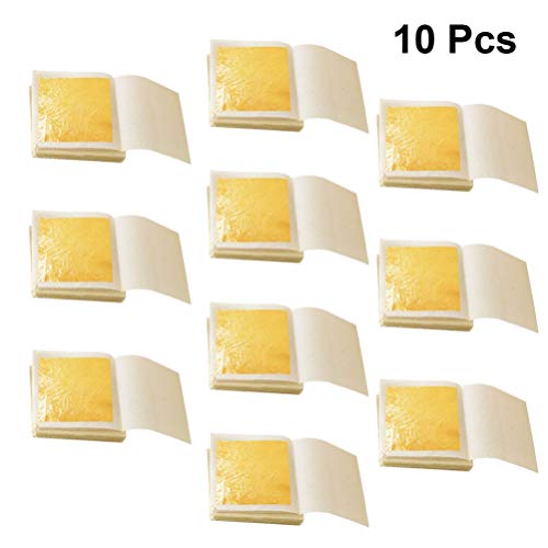 HEALLILY 10 Pcs Folhas de Folhas de Ouro Puro 98% de Ouro Comestível para Cozimento de Bolos Decoraç