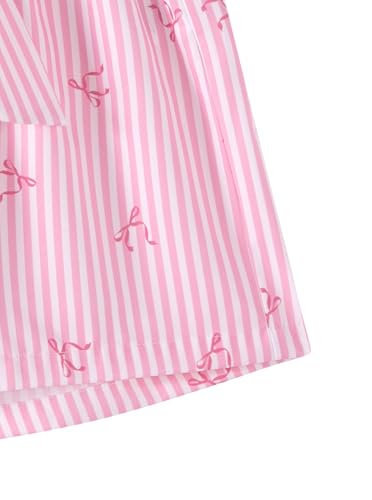 Image of Girls 2 Piece Outfits Summer Ruffle Sleeve Top and High Waisted Striped Shorts Set for Girls 7-14