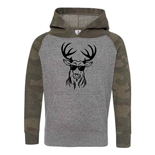 Youth Toddler Camo Hoodie Cool Deer Boys Sweatshirt Funny Sunglasses Kid Child Gift Soft Grey Hunting Shirt Gift