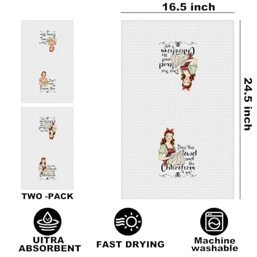 Image of 2 Pcs Funny Kitchen Towels 24x14 Inch, Housewife Reusable Microfiber Dish Cloth Hand Towel, Waffle Weave Tea Towels for Bathroom kitchen Farmhouse Decor, Hostess Gifts for Women Mom Friend
