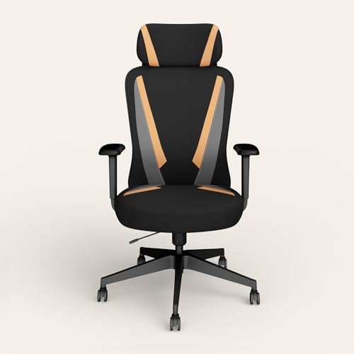 Image of Interio by Godrej Camo High Back Fabric Ergonomic Gaming Chair (Black Tan) 1-Year Warranty, 3D Armrest, Adjustable Lumbar and Height