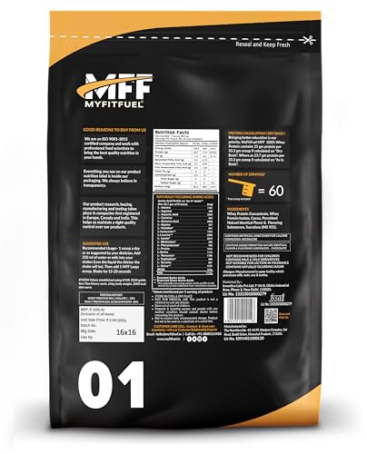 Image of MyFitFuel Advance MFF 100% Whey Protein Powder, Whey With Digestive Enzymes and Multi Vitamins | 2 Kg, 56 Servings (Vanilla Creme)