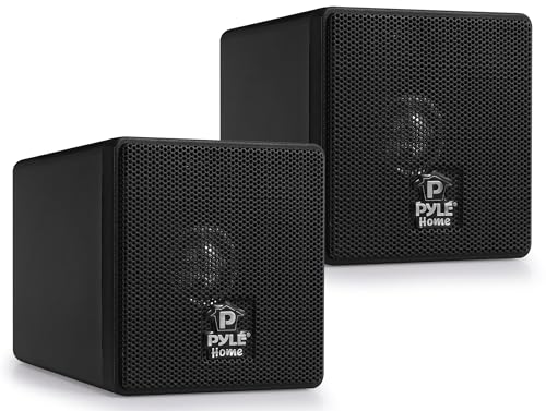 3" Mini Cube Bookshelf Speakers - 100W Small Bookshelf Speakers w/ 3" Paper Cone Driver, 8 Ohm - Passive Audio Book Shelf Speaker Pair For Home Theater Stereo Surround Sound - Pyle Home PCB3BK (Black)
