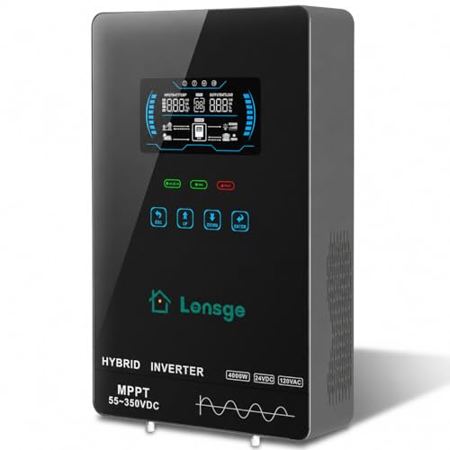 Lonsge 4000W Hybrid Solar Inverter 24V DC to 120V AC, Pure Sine Wave Inverter with Built-in 140A...
