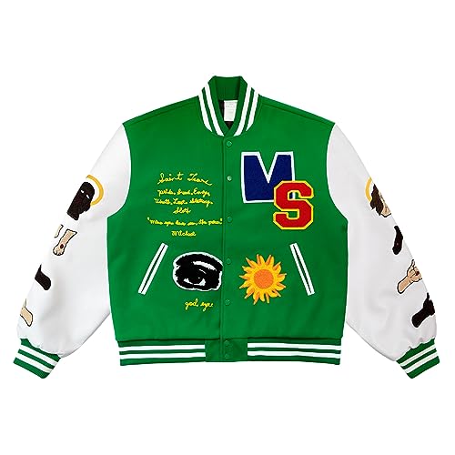 Arnodefrance Men Saint Savior Graphic Print Varsity Jacket Vintage Baseball Jackets streetwear Coats
