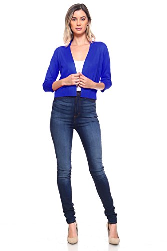 Image of Cielo Women's Soft Solid Open Front 3 /4 Sleeve Sweater Cardigan