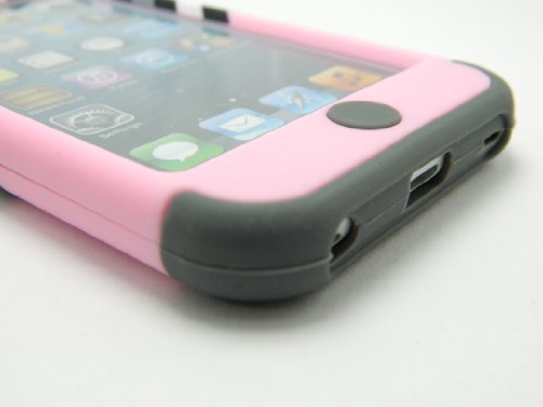 New 3-piece Impact Hybrid Combo Hard Case Cover For iPod Touch 5th Generation Chevron Stripes Soft Skin With Screen Guard and Stylus Pen (Pink Anchor/Gray)