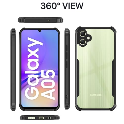 Image of Pikkme Back Cover | Crystal Clear Transparent Back | Ultra Hyrbid | Full Camera Protection | Raised Edge | Bumper Back Case for Samsung Galaxy A05 / M05 / F05 (Black)
