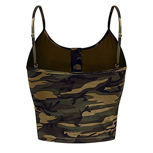 Lazzboy Camisole Vest Women Sleeveless Military Camo Print Straps Tank Crop Top Cool Newchic Ladies Party Blouse (M(10),Brown-Camouflage)