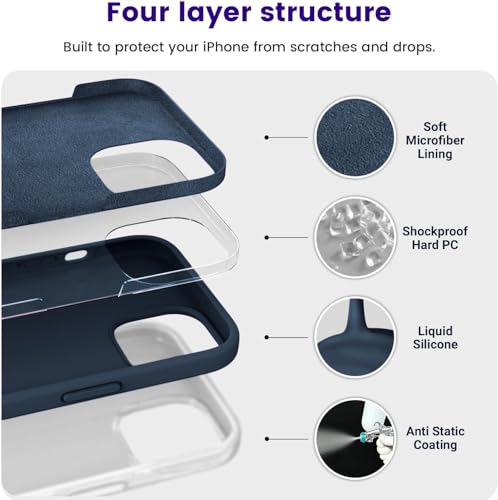 Image of DIZORO Protective Case Compatible for iPhone 15 Case 6.1, Slim Liquid Silicone 3 Layers Full Covered Soft Gel Rubber Phone Case Protective Cover 6.1 Inch (Blue)