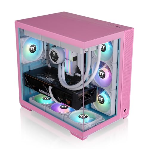 Image of Thermaltake View 380 TG ARGB Mid Tower Chassis; 4x120mm ARGB Lite Fans Included; 360mm Radiator Support; 415mm GPU Clearance; Hidden Connector Support; Bubble Pink; CA-1Z2-00MAWN-00