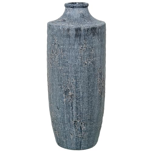 DRW Jarron de Suelo de Ceramica en Gris Claro Rustico 17x17x42 cm