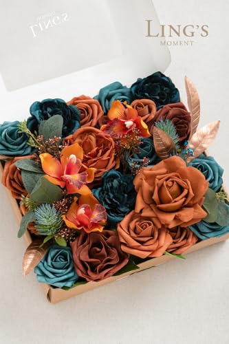 Ling's moment Artificial Flowers Wedding Rustic Teal Fall Combo for DIY Wedding Centerpieces Bouquets Combo Decorations - Image 7