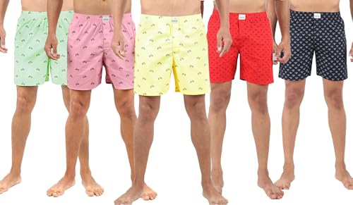 Image of Alphabets Men's Multicolor Cotton Printed Regular Boxer Shorts (Pack of 5) New-MBE-01-XL