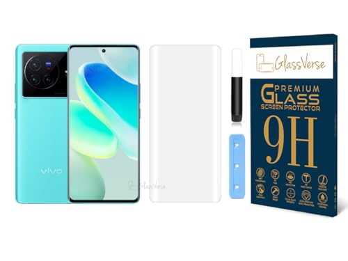 Image of GlassVerse Vivo X80 UV Tempered Glass Screen Protector. Pack Of 1 | 3D Curved Edge | 9H Hardness | Full UV Glue with UV Light | Anti-Scratch | Case Friendly | HD Clear. (6.78 Inches)