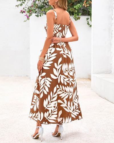 PRETTYGARDEN Womens Summer Dresses 2026 Casual Spaghetti Strap Ruffle Smocked Flowy Floral Spring Maxi Dress with Pocket(Khaki,XX-Large) — view 5