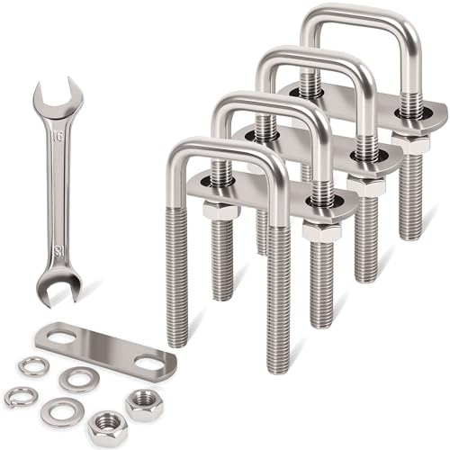 Image of 4 Pcs M10 Square U Bolts 1-1 /2 Inch Wide, 3 /8 inch x 1-1 /2 inchW x 3-3 /8 inchL | 304 Stainless U Bolt Heavy Duty with Nuts,Bolt Plate and Washers,Square U Bolts 1.5 Inch Wide,Metric bolts