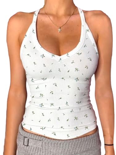 Image of Danysu V Neck Racer Back Tank Top for Women Padded Ribbed Long Tank Fitted Basic Cami Tops