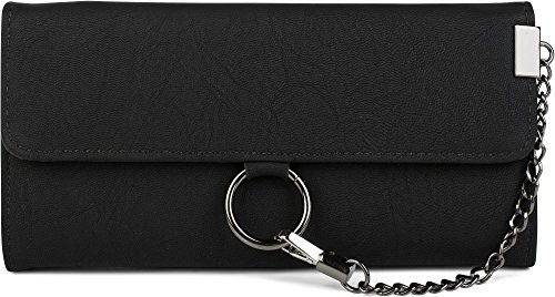 Preisvergleich Produktbild styleBREAKER weiche Geldbörse mit Ring und Kette mit Karabinerhaken, Druckknopf Verschluss, Portemonnaie, Damen 02040066, Farbe:Schwarz