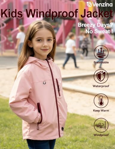 Image of Venzina Kids' Adventure-Ready Windproof Jacket Thermal-Insulated & Water-ResistantFixed Hood for Hiking, Camping, School