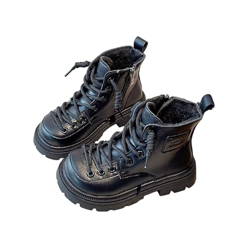 IWIHMIV Girls Short Boots Ankle Booties Outdoor Lace Up Round Toe Leather Riding Booties with Zipper for Toddler2
